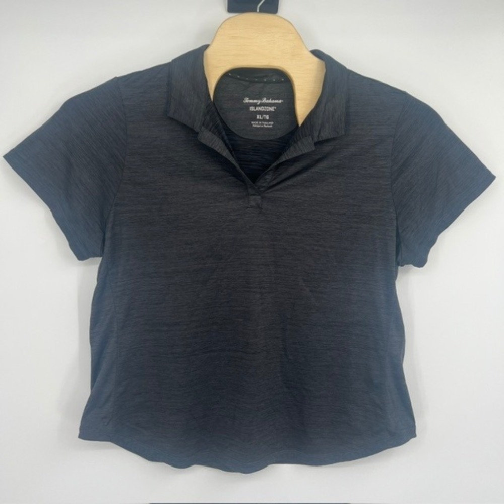 Tommy Bahama IslandZone Womens XL‎ Polo Shirt Charcoal Grey Heather Short Sleeve